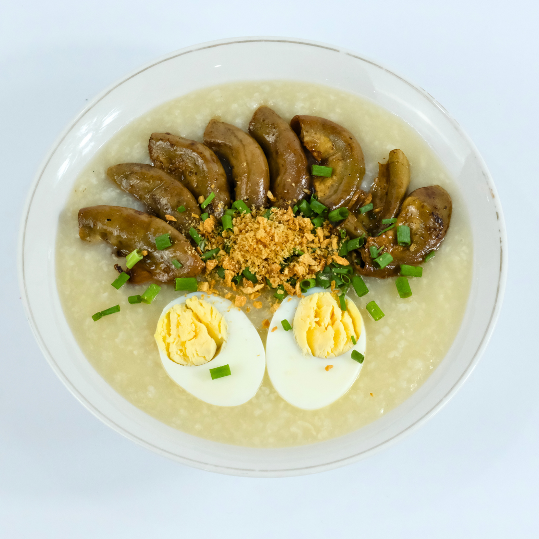 Lugaw with Isaw and Boiled Egg