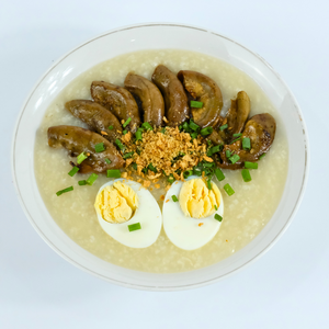 Lugaw with Isaw and Boiled Egg